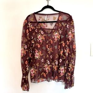 Anthropology feather bone embroidered blouse